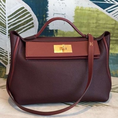 Hermes 24/24 29 Bag In Bordeaux Clemence Calfskin LDBS241400