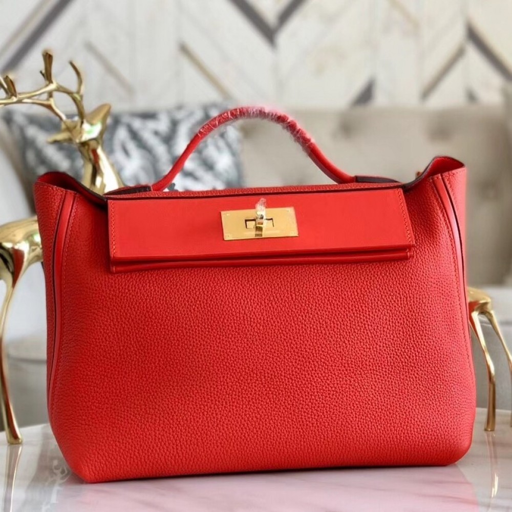 Hermes 24/24 29 Bag In Red Clemence Calfskin LDBS241407