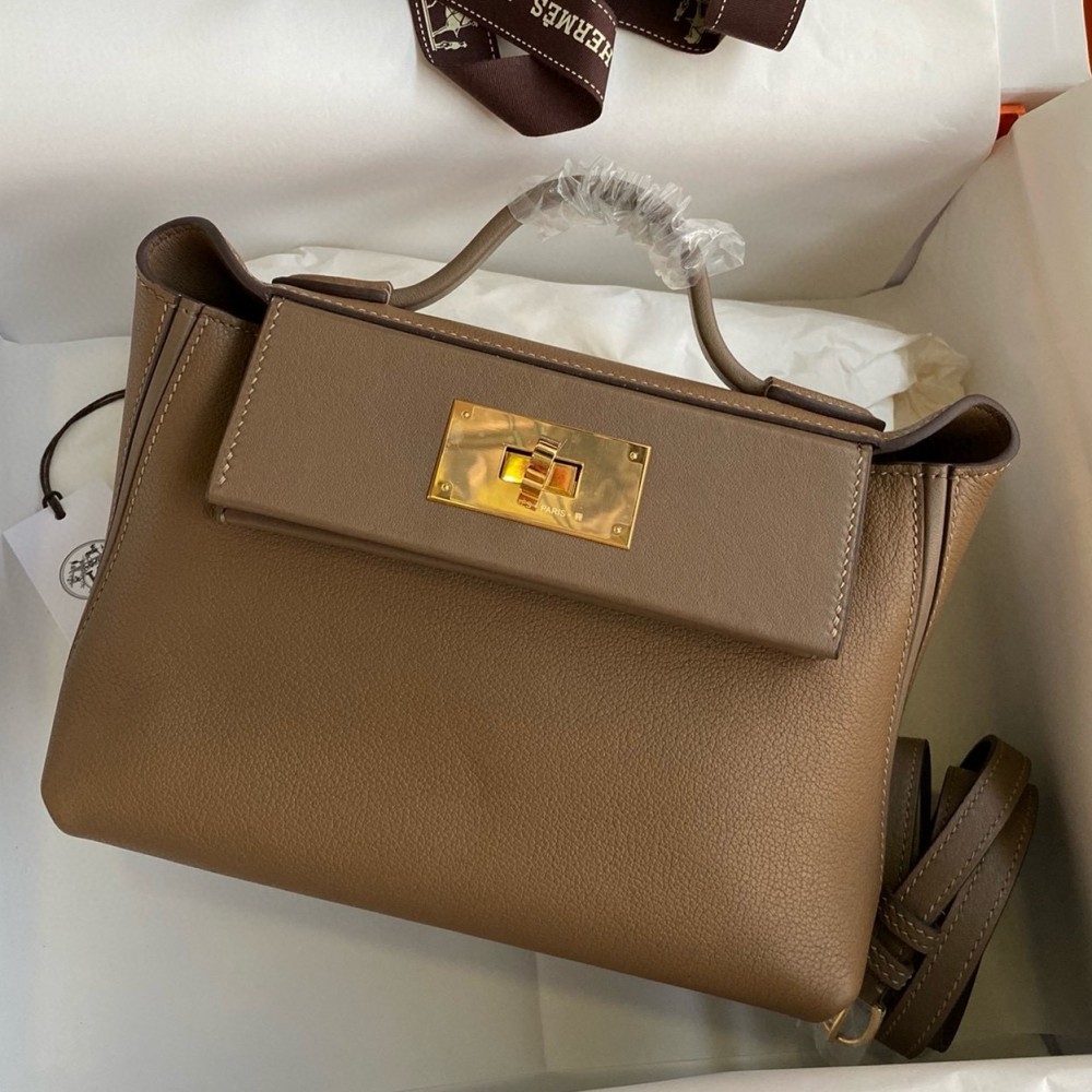 Hermes 24/24 Mini 21 Handmade Bag in Beige Weimar Evercolor Leather LDBS241410