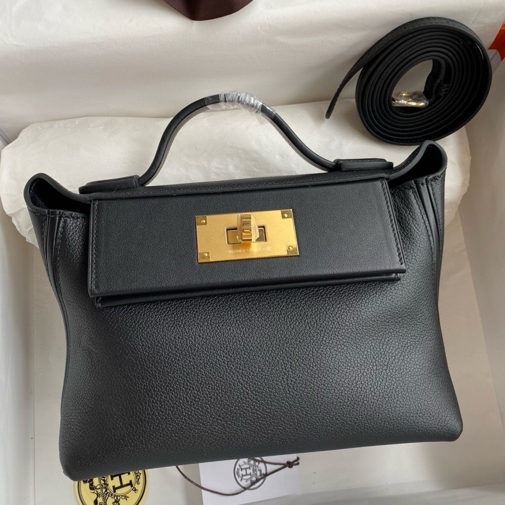 Hermes 24/24 Mini 21 Handmade Bag in Black Evercolor Leather LDBS241411