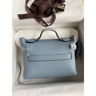 Hermes 24/24 Mini 21 Handmade Bag in Blue Lin Evercolor Leather LDBS241412