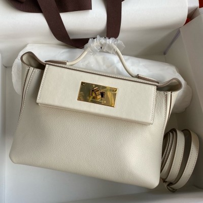 Hermes 24/24 Mini 21 Handmade Bag in Craie Evercolor Leather LDBS241413