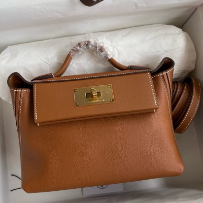 Hermes 24/24 Mini 21 Handmade Bag in Gold Evercolor Leather LDBS241414