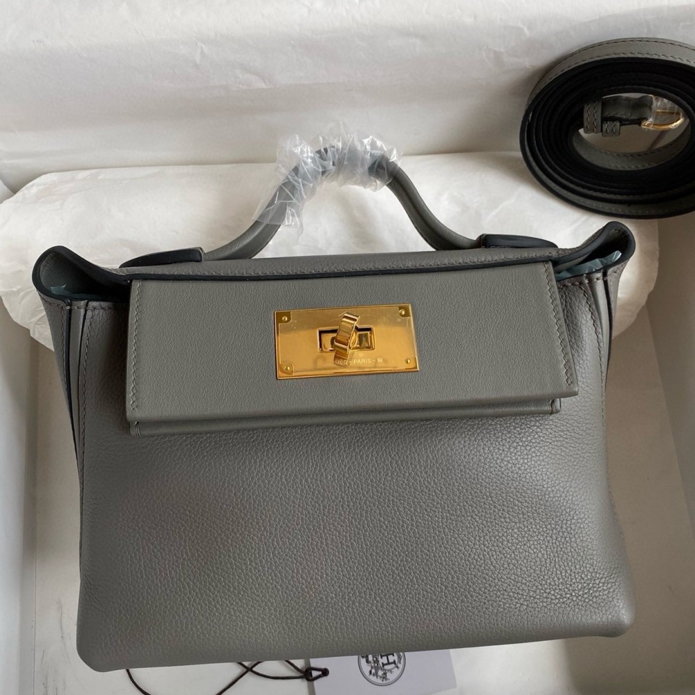 Hermes 24/24 Mini 21 Handmade Bag in Gris Meyer Evercolor Leather LDBS241415