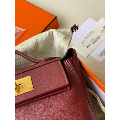 Hermes 24/24 Mini 21 Handmade Bag in Rouge H Evercolor Leather LDBS241416