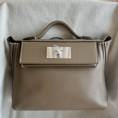 Hermes 24/24 Mini 21 Handmade Bag in Taupe Evercolor Leather LDBS241417