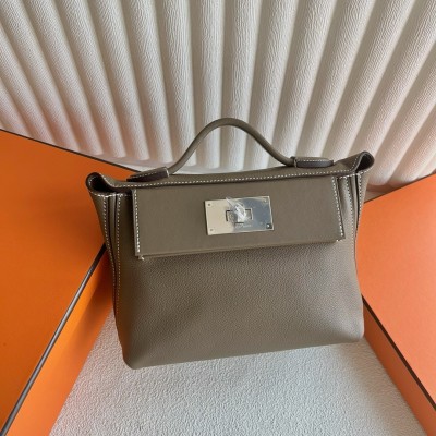 Hermes 24/24 Mini 21 Handmade Bag in Taupe Evercolor Leather LDBS241417