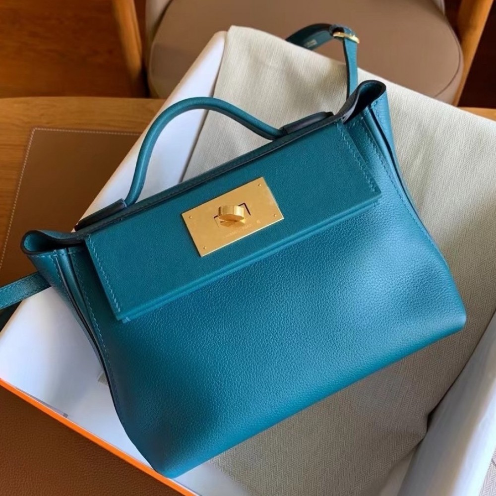 Hermes 24/24 Mini 21 Handmade Bag in Vert Bosphore Evercolor Leather LDBS241418