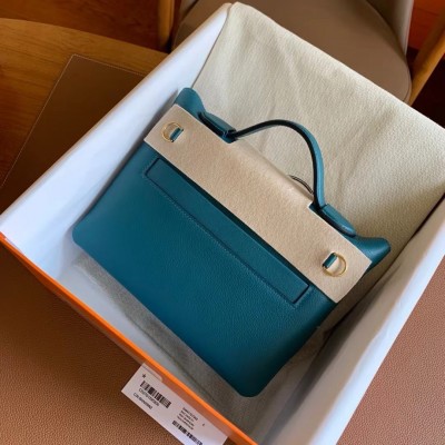 Hermes 24/24 Mini 21 Handmade Bag in Vert Bosphore Evercolor Leather LDBS241418