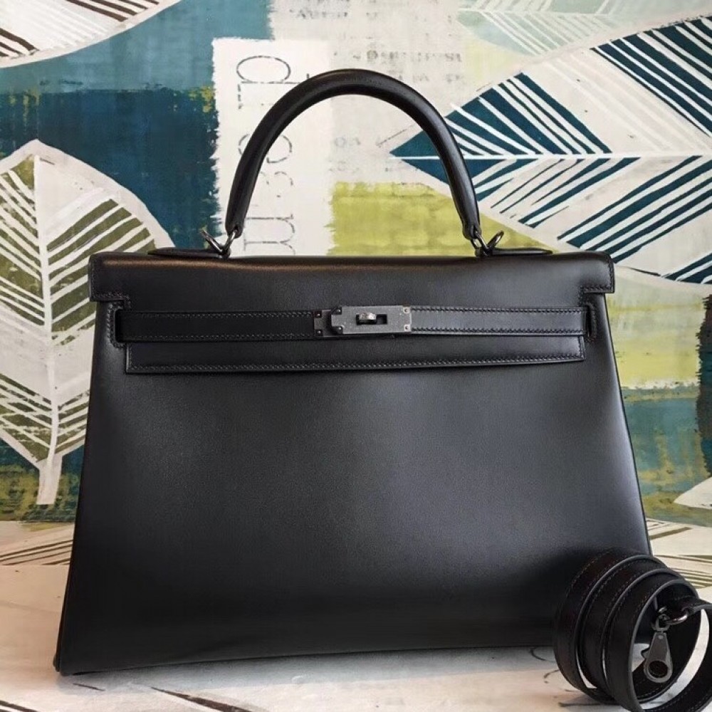 Hermes All Black Box Kelly 35cm Handmade Bag LDBS241421