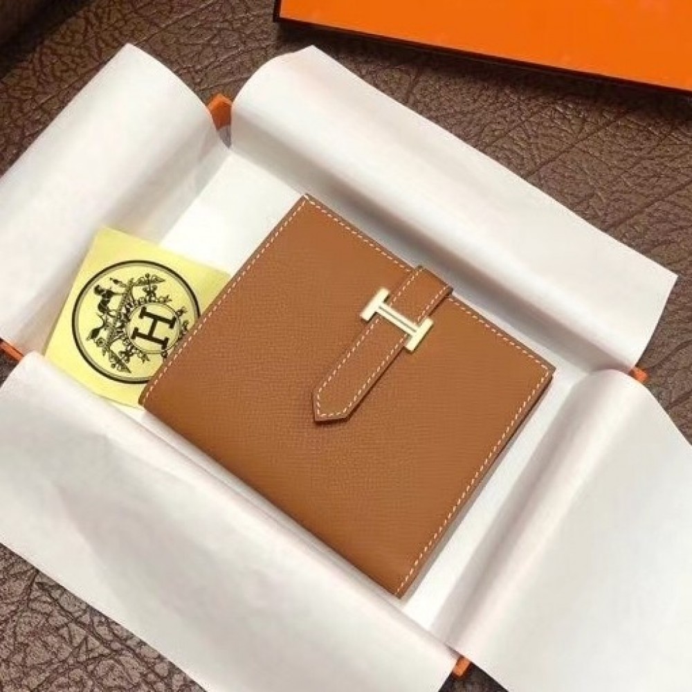 Hermes Bearn Compact Wallet In Gold Epsom Leather LDBS241446