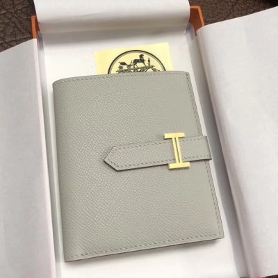 Hermes Bearn Compact Wallet In Pearl Grey Epsom Leather LDBS241450