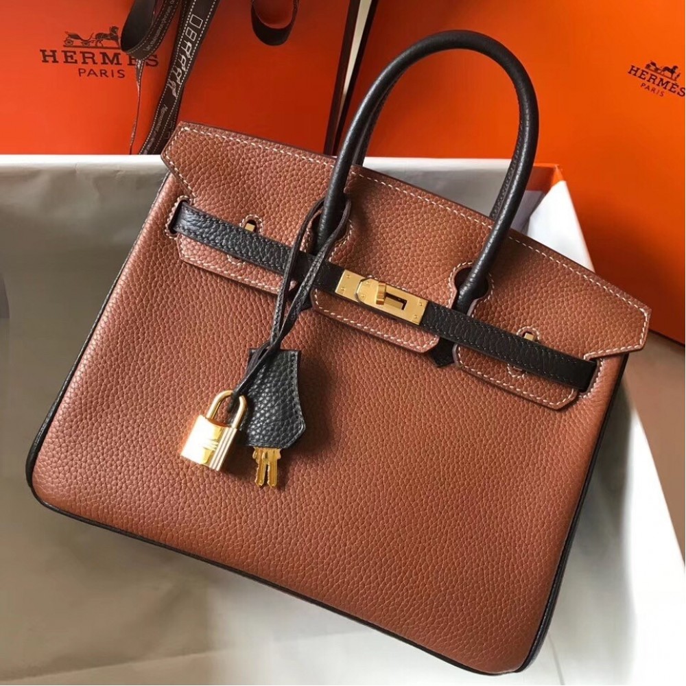 Hermes Bi-Color Birkin 25cm Bag In Brown/Black Clemence Leather LDBS241476