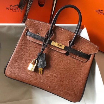 Hermes Bi-Color Birkin 25cm Bag In Brown/Black Clemence Leather LDBS241476