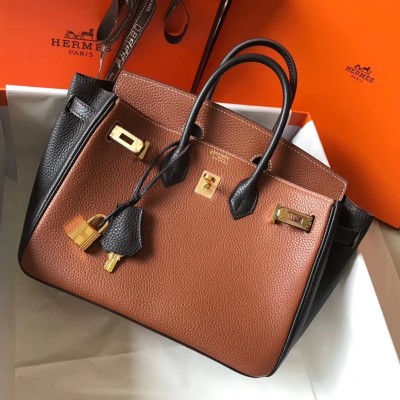 Hermes Bi-Color Birkin 25cm Bag In Brown/Black Clemence Leather LDBS241476