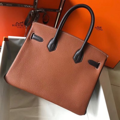 Hermes Bi-Color Birkin 30cm Bag In Brown/Black Clemence Leather LDBS241477