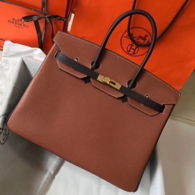 Hermes Bi-Color Birkin 35cm Bag In Brown/Black Clemence Leather LDBS241478