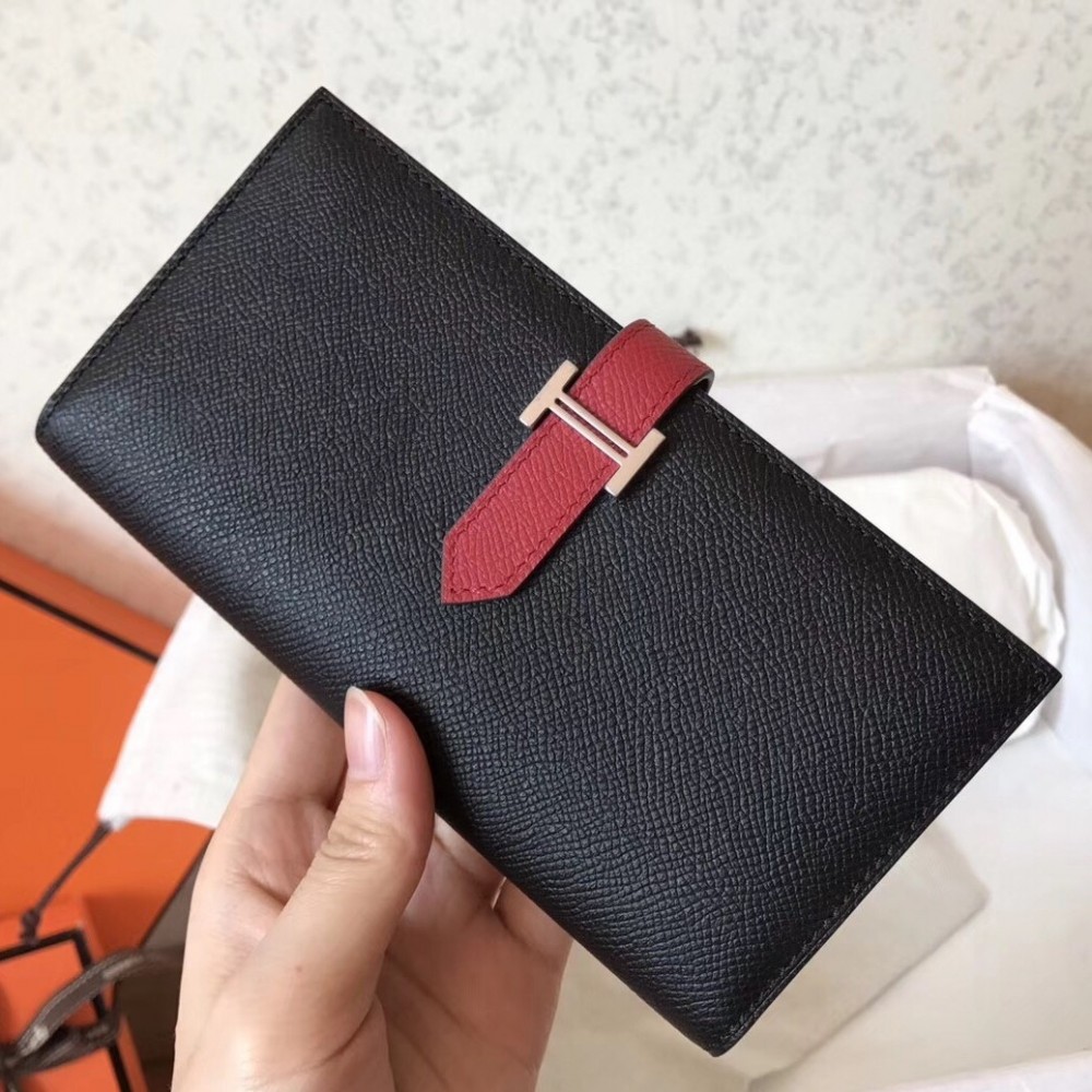 Hermes Bi-Color Epsom Bearn Wallet Black/Ruby LDBS241486