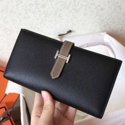 Hermes Bi-Color Epsom Bearn Wallet Black/Taupe LDBS241487