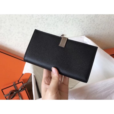 Hermes Bi-Color Epsom Bearn Wallet Black/Taupe LDBS241487