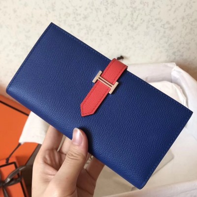 Hermes Bi-Color Epsom Bearn Wallet Electric Blue/Piment LDBS241488