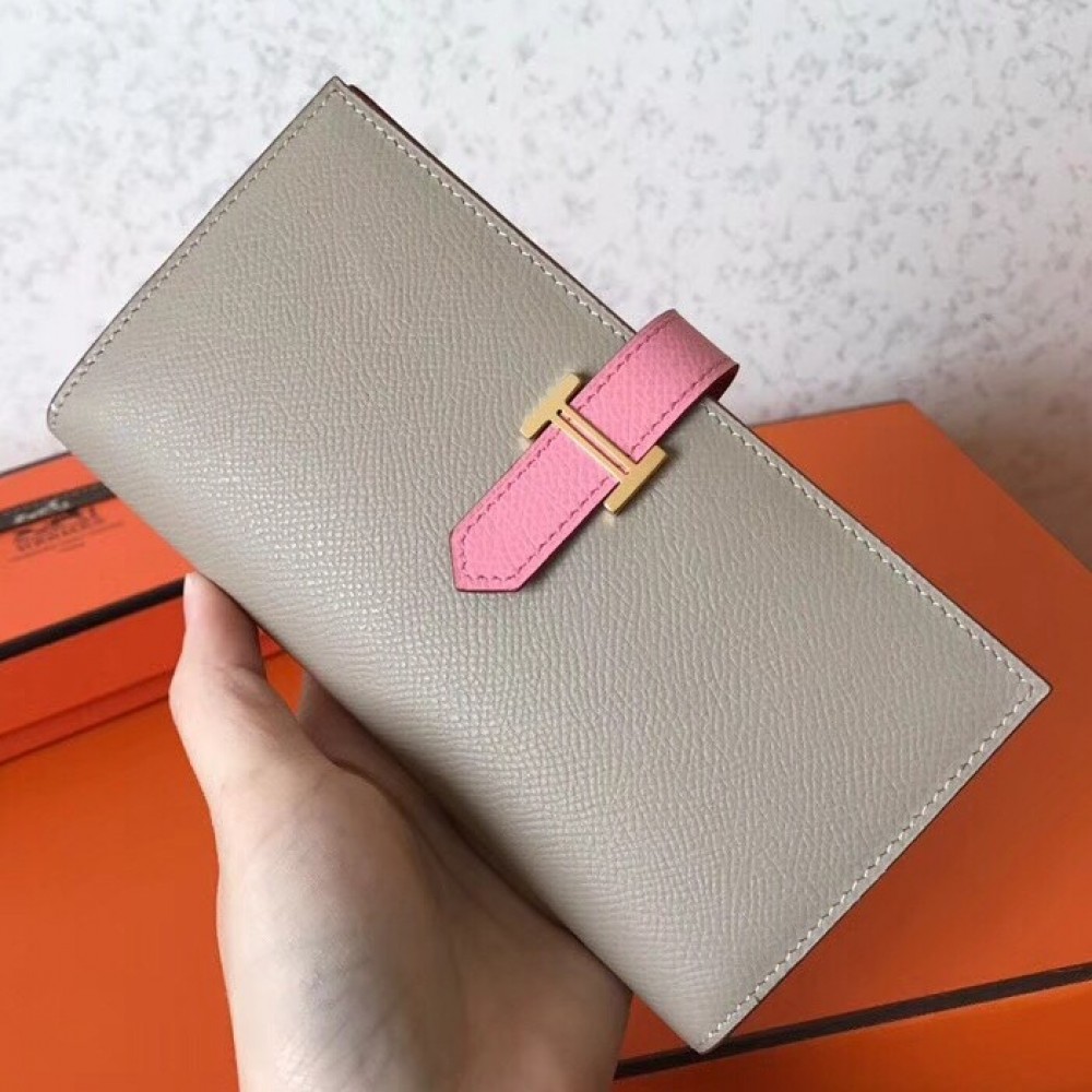 Hermes Bi-Color Epsom Bearn Wallet Grey/Pink LDBS241489