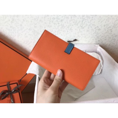 Hermes Bi-Color Epsom Bearn Wallet Orange/Blue Jean LDBS241491