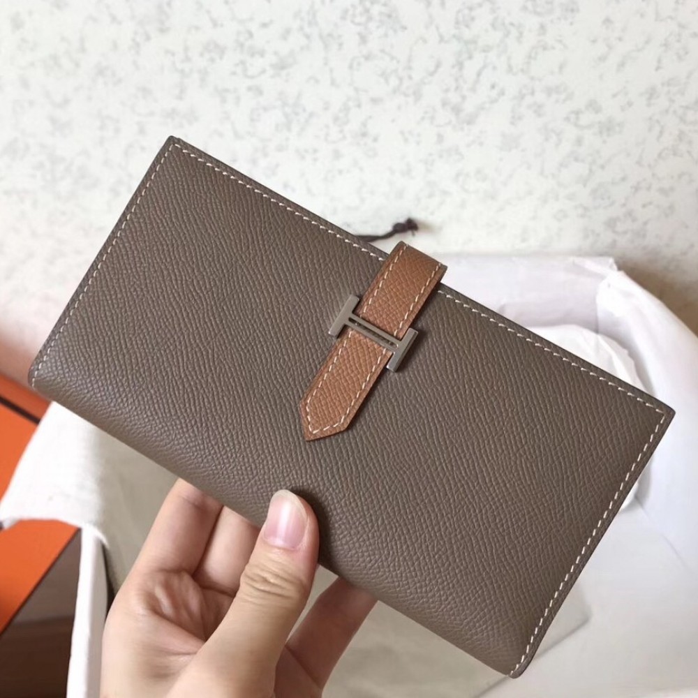 Hermes Bi-Color Epsom Bearn Wallet Taupe/Brown LDBS241493