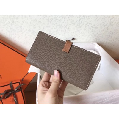 Hermes Bi-Color Epsom Bearn Wallet Taupe/Brown LDBS241493