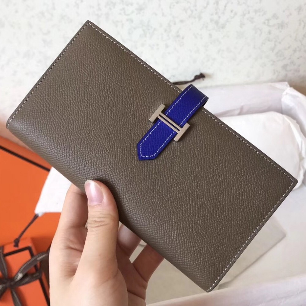 Hermes Bi-Color Epsom Bearn Wallet Taupe/Electric Blue LDBS241494