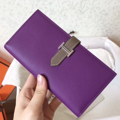 Hermes Bi-Color Epsom Bearn Wallet Ultraviolet/Taupe LDBS241495