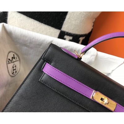 Hermes Bi-color Kelly 32cm Epsom Bag Black/Purple GHW LDBS241501