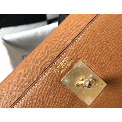 Hermes Bi-color Kelly 32cm Epsom Bag Gold/Black GHW LDBS241502