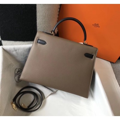 Hermes Bi-color Kelly 32cm Epsom Bag Taupe/Black GHW LDBS241504