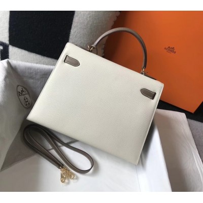 Hermes Bi-color Kelly 32cm Epsom Bag White/Taupe GHW LDBS241506