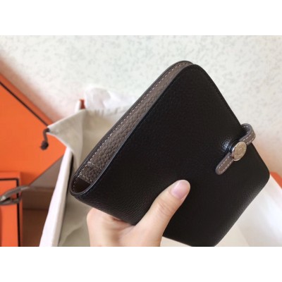 Hermes Bicolor Dogon Duo Wallet In Black/Taupe Leather LDBS241480