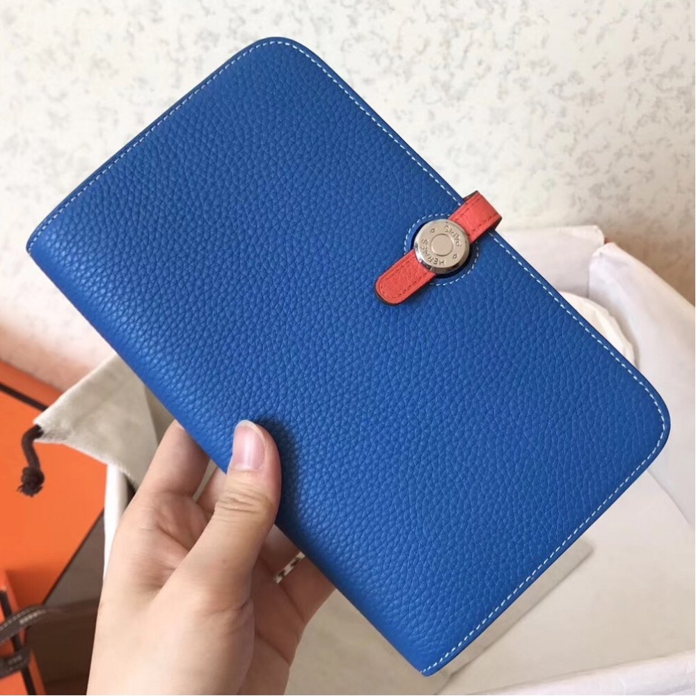 Hermes Bicolor Dogon Duo Wallet In Blue/Piment Leather LDBS241481