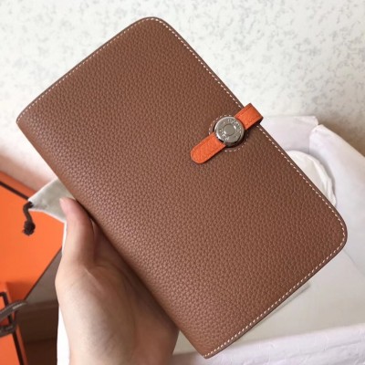 Hermes Bicolor Dogon Duo Wallet In Brown/Orange Leather LDBS241482