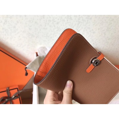 Hermes Bicolor Dogon Duo Wallet In Brown/Orange Leather LDBS241482