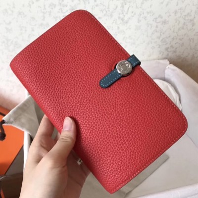 Hermes Bicolor Dogon Duo Wallet In Red/Jean Leather LDBS241485