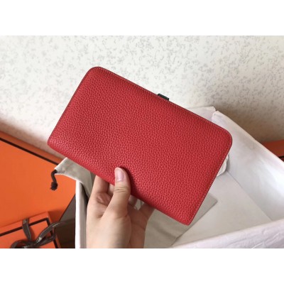 Hermes Bicolor Dogon Duo Wallet In Red/Jean Leather LDBS241485