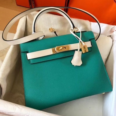 Hermes Bicolor Epsom Kelly 28cm Malachite Handmade Bag LDBS241497