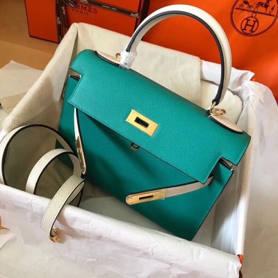 Hermes Bicolor Epsom Kelly 28cm Malachite Handmade Bag LDBS241497