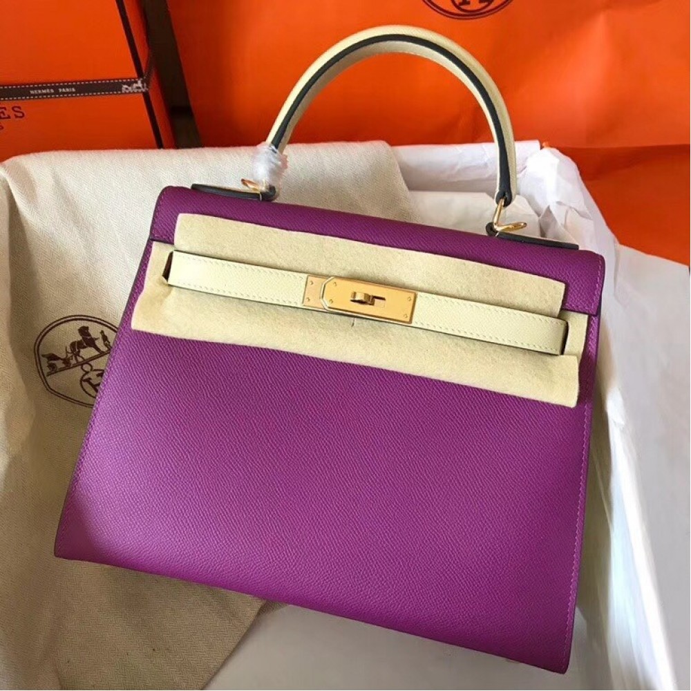 Hermes Bicolor Epsom Kelly 28cm Purple Handmade Bag LDBS241498