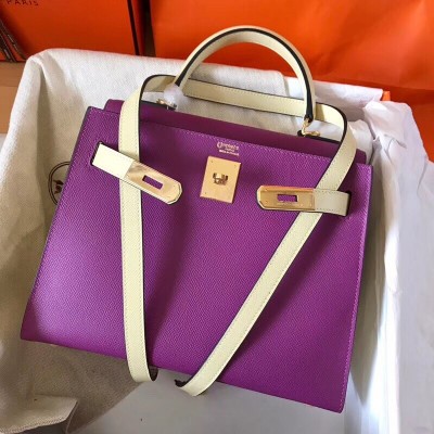 Hermes Bicolor Epsom Kelly 28cm Purple Handmade Bag LDBS241498