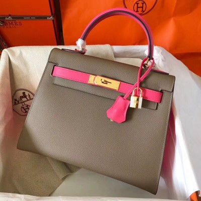 Hermes Bicolor Epsom Kelly 28cm Taupe Handmade Bag LDBS241500