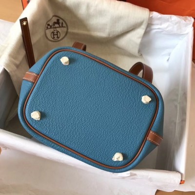 Hermes Bicolor Picotin Lock MM 22cm Blue Jean Bag LDBS241509