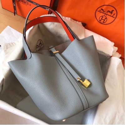 Hermes Bicolor Picotin Lock MM 22cm Blue Lin Bag LDBS241510