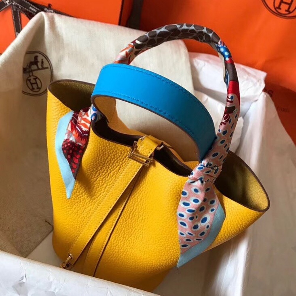 Hermes Bicolor Picotin Lock MM 22cm Yellow Bag LDBS241512