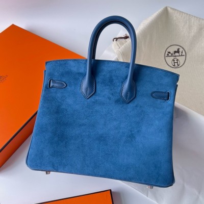 Hermes Birkin 25 Grizzly Bag in Blue Veau Doblis and Swift Leather LDBS241542